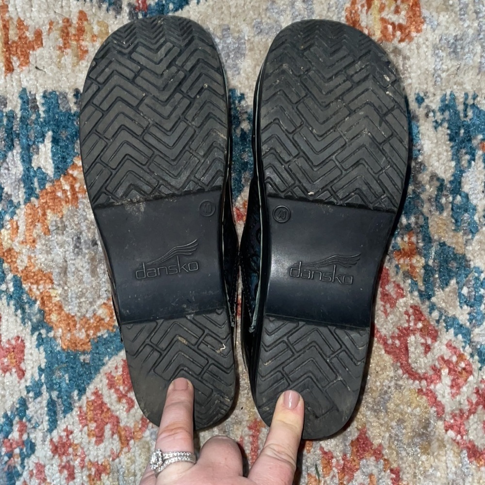 Dansko Womens Clogs Size 40 US 9.5-10 “Raindrop” Iridescent Black Leather - Picture 7 of 8